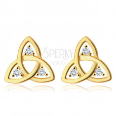 Cercei din aur galben 375 - simbol Triquetra, diamante strălucitoare clare