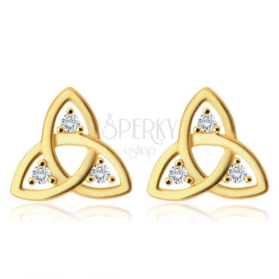 Cercei din aur galben 375 - simbol Triquetra, diamante strălucitoare clare foto