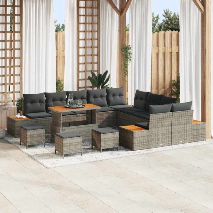 vidaXL Set de canapele pentru grădină cu pernă Gri Rattan poli 3364933