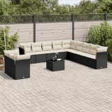 Set Canapele Gradina vidaXL, 12 Piese, Poliratan Negru, cu Perne, Modular, Sticla
