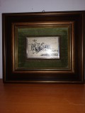 Tablou de colectie miniatura gravura argint Wenk Italia in rama lemn stantat 800, Placheta
