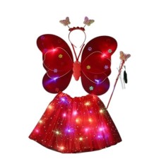 Costum Fluturas cu Aripi Modelabile Luminoase pentru Copii, Cyrax, Fusta din Tul cu Lumini, Bagheta si Bentita, 4 piese, Pentru Halloween, Roleplay, C