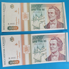 Bancnota Lot x 2 serie consecutiva 1000 Lei 1993 in stare foarte buna