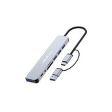 Adaptor Hub Qoltec 8&icirc;n1 USB-C/USB | USB-C | 4xUSB | card SD/TF | JACK 3.5mm TRRS