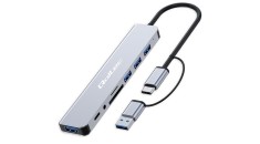 Adaptor Hub Qoltec 8&icirc;n1 USB-C/USB | USB-C | 4xUSB | card SD/TF | JACK 3.5mm TRRS