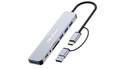 Adaptor Hub Qoltec 8&amp;icirc;n1 USB-C/USB | USB-C | 4xUSB | card SD/TF | JACK 3.5mm TRRS foto