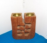 Sfeșnic cu 2 focuri, lemn de cedru, handmade - 17 - semnat Gunnar Kanevad 1976, propriul atelier, Suedia