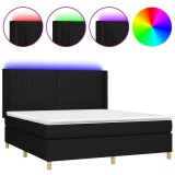 Cumpara ieftin Pat cu arcuri, saltea si LED, negru, 180x200 cm, textil