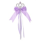 Baghetă Tiara, Model Argintiu, Pietre Mov, Fundiță Satin, Lungime 34cm, Oem