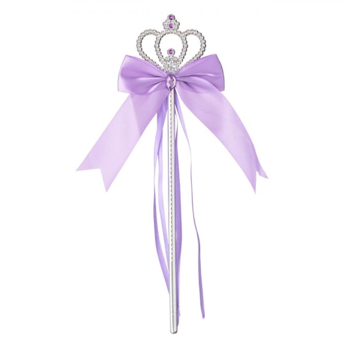 Baghetă Tiara, Model Argintiu, Pietre Mov, Fundiță Satin, Lungime 34cm