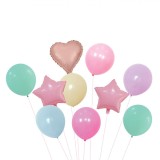 Set Baloane Petrecere, 10 Bucăți, Metalizate și Latex, Forme Stea și Inimă, Multicolor, Oem