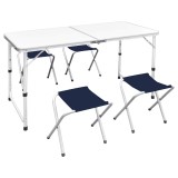 Set camping masă reglabilă și 4 scaune 120 x 60 cm