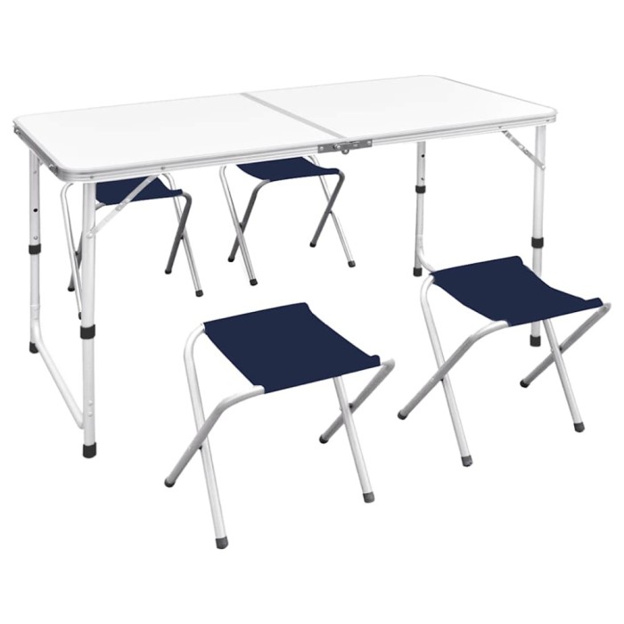 Set camping masă reglabilă și 4 scaune 120 x 60 cm