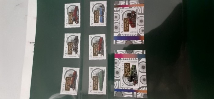 Nevis-Transport,locomotive ,trenuri-serie completa si 2 colite,nestampilate MNH-(T5)