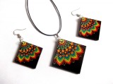 Set bijuterii lemn cu mandala 41145, Set bijuterii handmade