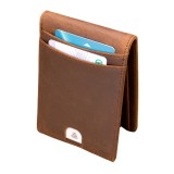 Portofel barbati slim, BUSY LDY&amp;GTM&reg; NoScan Buyak, piele naturala premium, antiscanare carduri RFID, maro