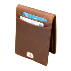 Portofel barbati slim, BUSY LDY&amp;GTM&reg; NoScan Buyak, piele naturala premium, antiscanare carduri RFID, maro