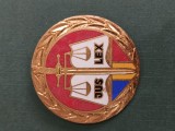 INSIGNA JUSTITIE , JUS LEX ,splendida , de colectie,fond rosu