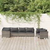 Set mobilier gradina vidaXL, 7 piese, poliratan gri, cu perne incluse, modular, confortabil, max 110kg/loc