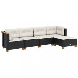 Cumpara ieftin Set mobilier de gradina cu perne, 5 piese, negru, poliratan