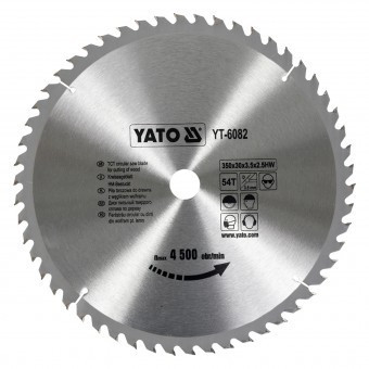 Disc fierastrau circular pentru lemn, 54 de dinti din carbura de wolfram, 350x30x2.5mm, Yato YT-6082 foto