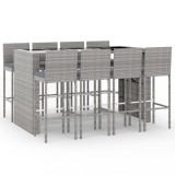 Cumpara ieftin Set mobilier bar de gradina, cu perne, 9 piese, gri, poliratan