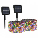 Instalație solară de lumini, 2 buc.x200 LED multicolor int/ext