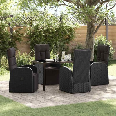 vidaXL Scaune de grădină reclinabile 5 pcs Negru 140 x 70 x 73 cm foto
