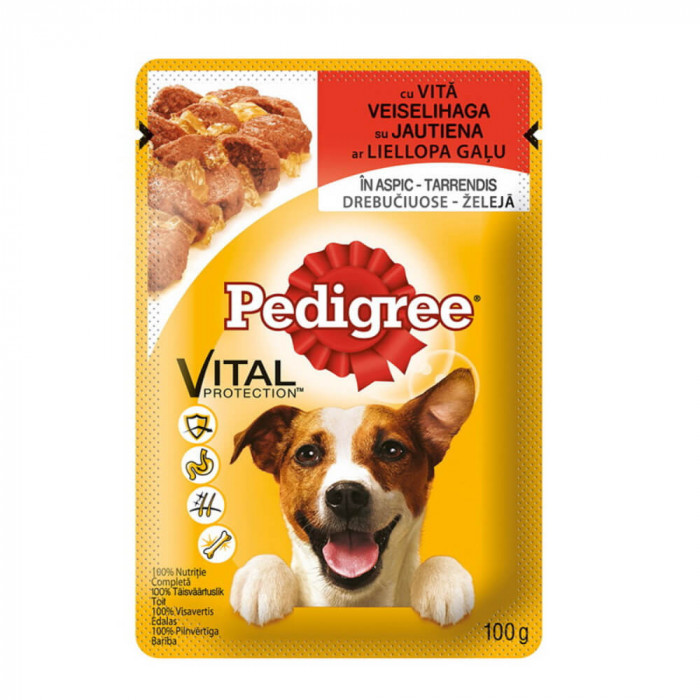 Plic Hrana Umeda pentru Caini PEDIGREE Vital, Vita si Miel, 100 g, Hrana cu Vita pentru Caine, Conserva de Carne de Vita, Carne de Vita pentru Catei,