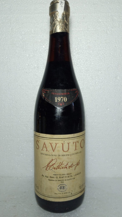 82 VIN ROSU SAVUTO DOC, BATTISTA LONGO, Recoltare 1970 CL 75 GR 12,5