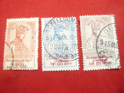Set 3 timbre -val.mari- 1914 Ungaria Ajutor de razboi cu supratipar , stampilate foto