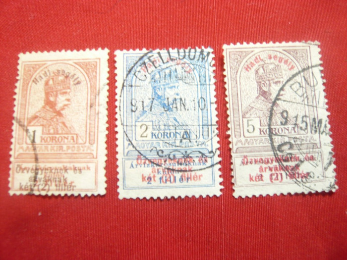 Set 3 timbre -val.mari- 1914 Ungaria Ajutor de razboi cu supratipar , stampilate
