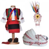 Set costum popular fata, trusou botez landou si lumanare, decor traditional,