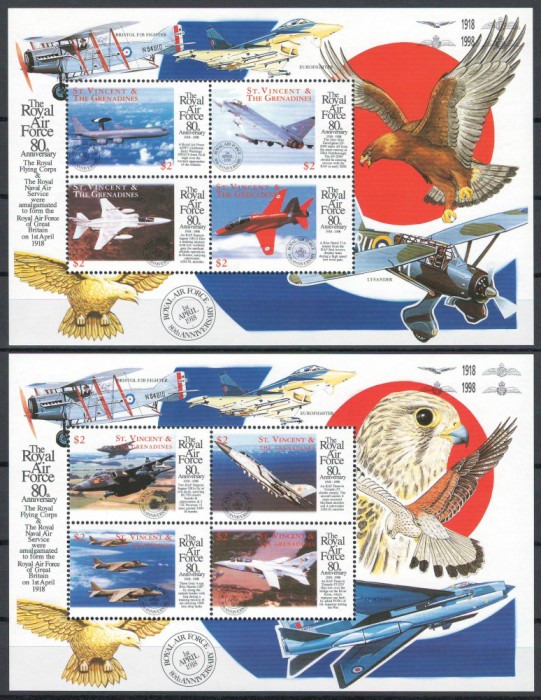 St Vincent 1998 Mi 4471/74 + 4475/78 MNH - 80 de ani RAF: avioane de lupta