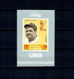 Ajman 1969 - Baseball, Babe Ruth, colita nedantelata neuzata