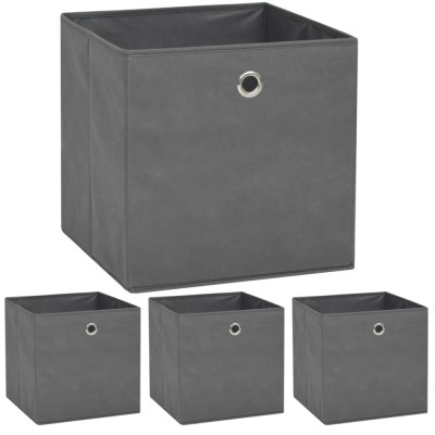 Gossi cutii de depozitare, 4 buc, material netesut, 32x32x32 cm, gri foto