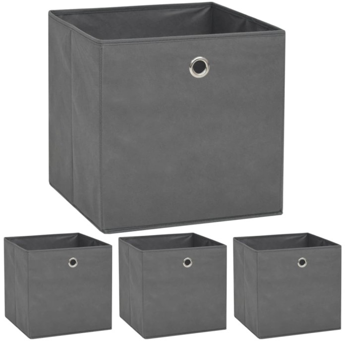 Gossi cutii de depozitare, 4 buc, material netesut, 32x32x32 cm, gri