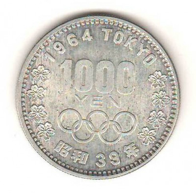 SV * Japonia 1000 YEN 1964 * ARGINT * Jocurile Olimpice Tokio * XF + foto