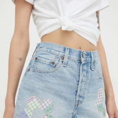 Levi's pantaloni scurti jeans 501 femei, cu imprimeu, high waist