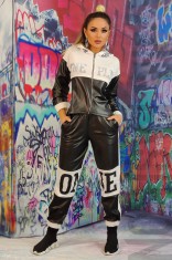 L899-211 Trening fashion cu imitatie piele si strasuri