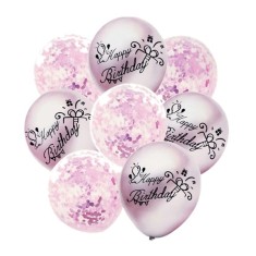 Set 8 baloane cu confetti, culoare Lila, 30 cm si Rola rafie color, 10 m, Ropet