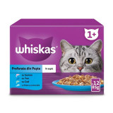 Hrana umeda pentru pisici Whiskas, selectii de Peste in aspic, Somon, Ton, Cod