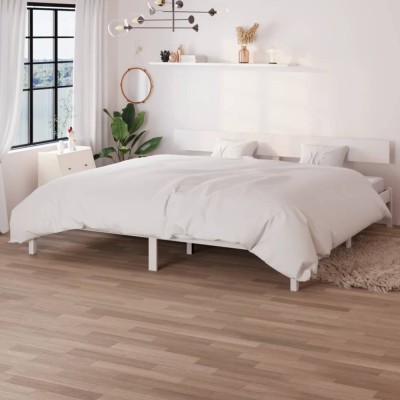 vidaXL Cadru de pat UK Super King, alb, 180x200 cm, lemn masiv pin foto