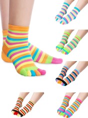 INIOR 6 perechi de ?osete cu degete intregi ?osete din bumbac cu degete separate, cu dungi colorate, pentru femei, barba?i foto