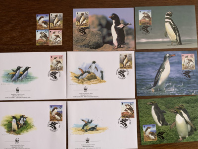 falkland - pinguini - serie 4 timbre MNH, 4 FDC, 4 maxime, fauna wwf foto