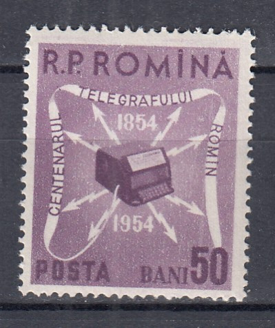 ROMANIA 1954 LP 379 CENTENARUL TELEGRAFULUI ROMAN MNH