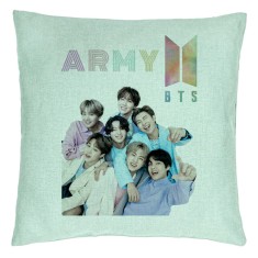 Perna Decorativa BTS Army cu Semnaturi 2, 40x40 cm, Verde Menta, Husa Detasabila, Burduf foto