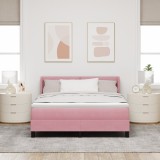 vidaXL Pat box spring cu saltea, roz, 160x200 cm, catifea