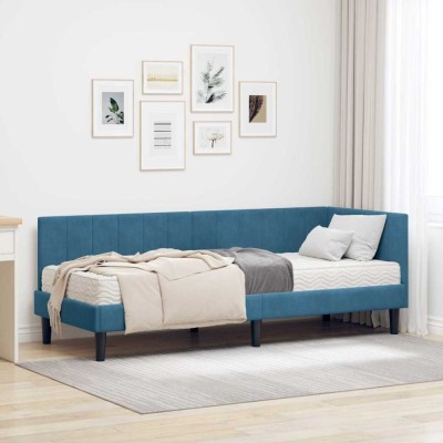 vidaXL Cadru de pat colțar cu saltea albastru 80 x 200 cm Catifea 3393877 foto