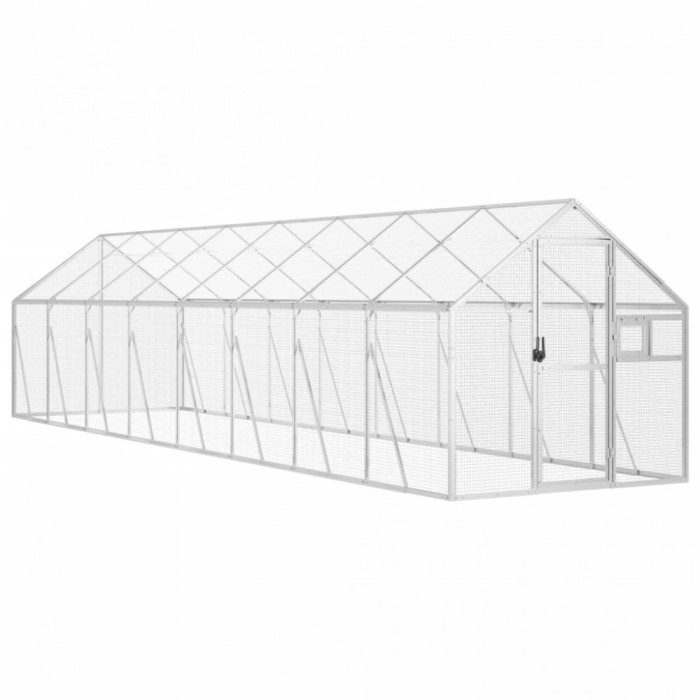 Voliera de pasari, argintiu, 1,79x8x1,85 m, aluminiu